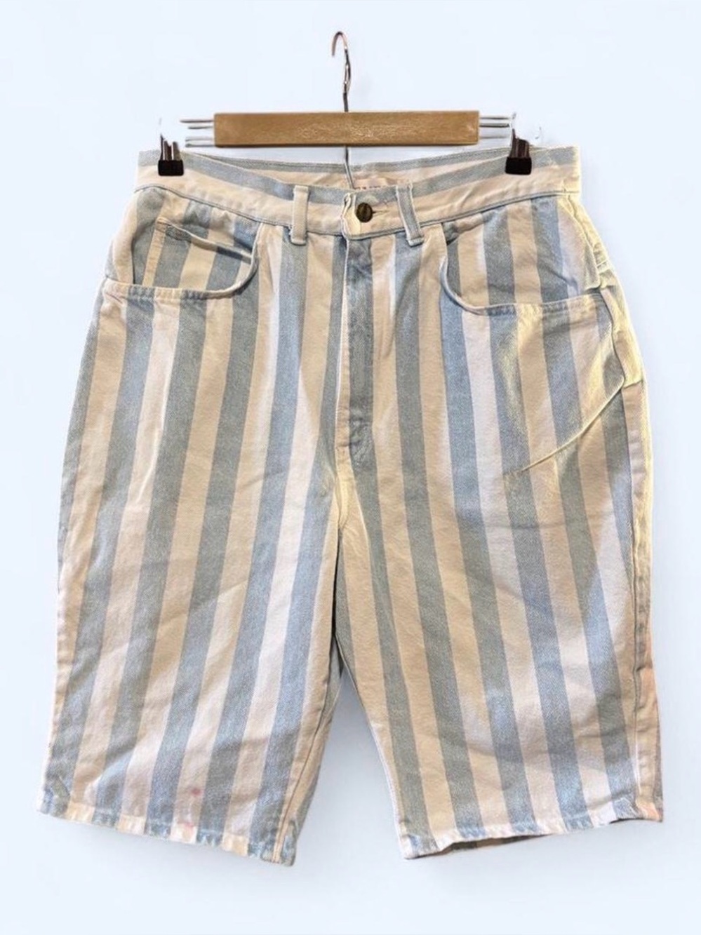 Vintage 90s Baggy Mom Denim Shorts Sz 16 Baby Blue Striped High Waist Venezia